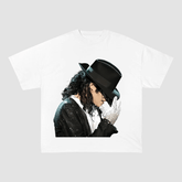 RDMCLOTHINGART S / WHITE TEE tapestry hoodie Michael Jackson Billie Jean Stage Portrait Oversized Heavyweight Cotton Tee-60019 | King of Pop Fan Merch